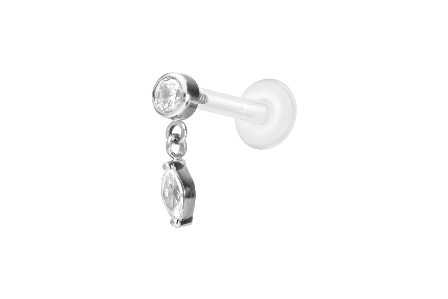 PTFE Labret Piercing mit Innengewinde + Titan-Aufsatz KRISTALL + KRISTALLTROPFEN